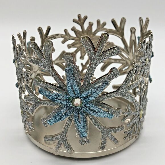 Bath & Body Works 3-Wick Candle Holder Set of 2 Glitter Snowflakes Holiday - Picture 2 of 5